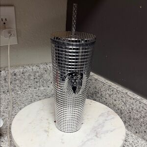 Starbucks Metallic Silver Textured Tumbler